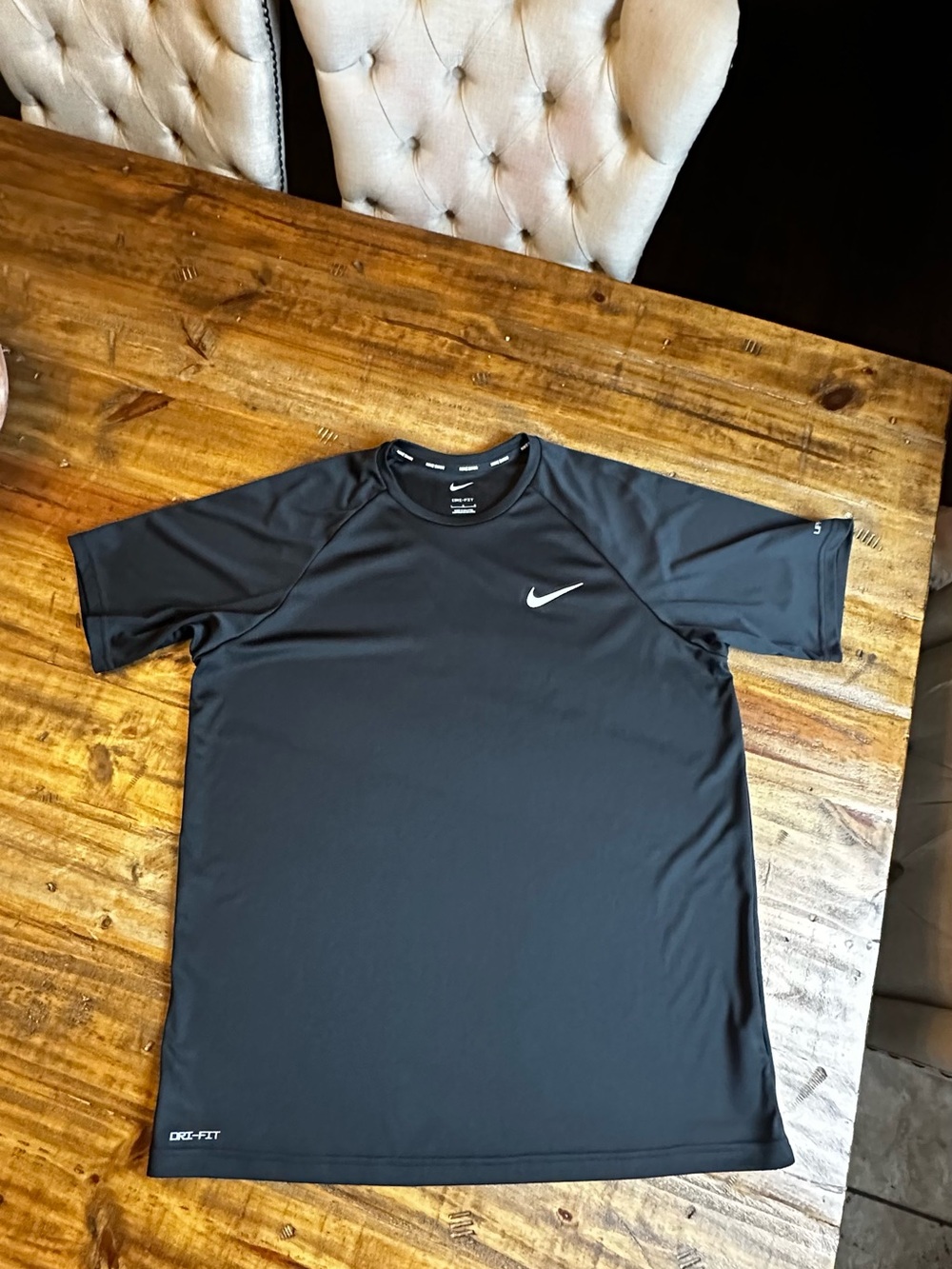 Nike Men's Black Swim Rash Guard with White Swoosh